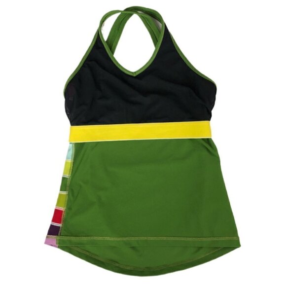 LULULEMON ‎ Green Rainbow Colorblock Crisscross Active Tank Sz 10 - Picture 4 of 6